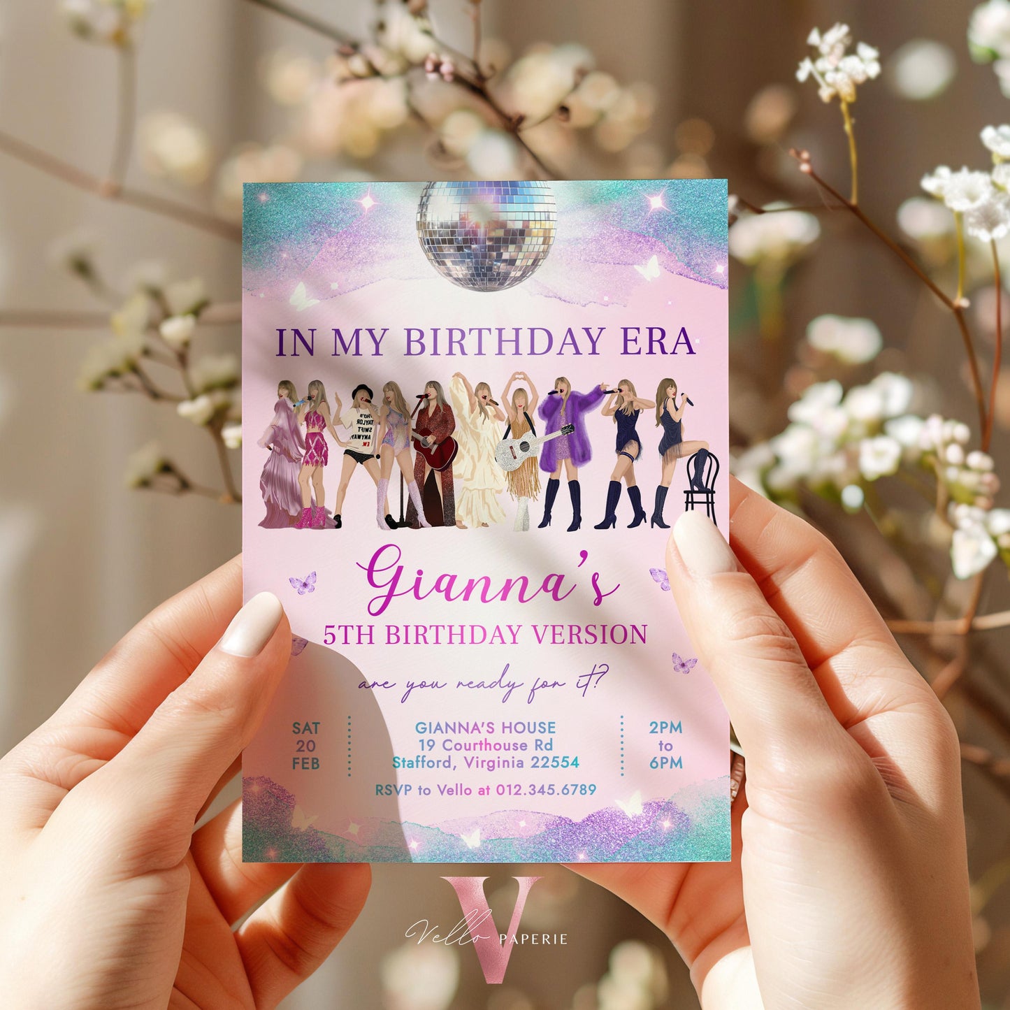Editable TS Music Tour Birthday Party Invitation | In My Birthday Era Invitation | Teen Era Party | Swiftie Pink Purple Blue Era Party TSP02