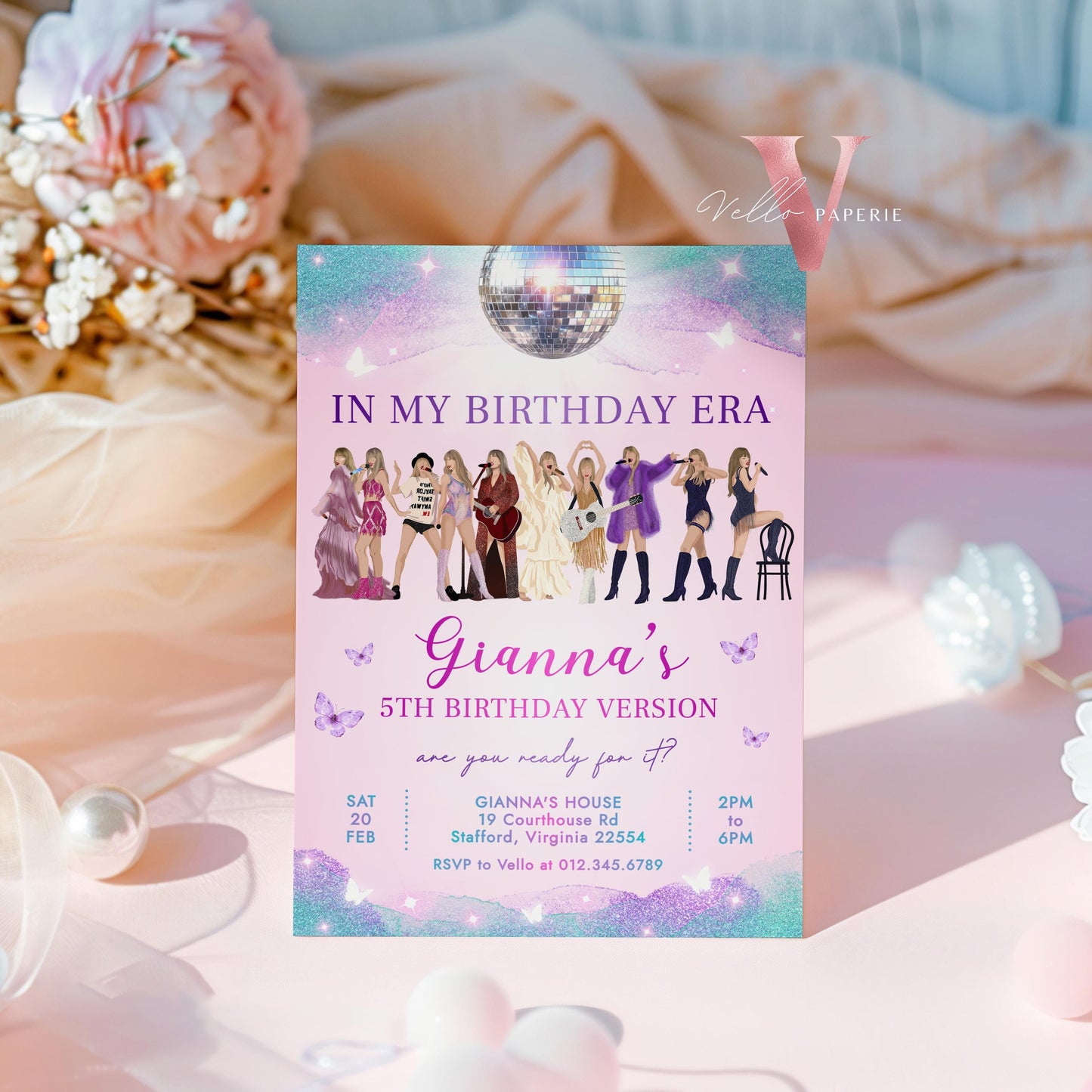 Editable TS Music Tour Birthday Party Invitation | In My Birthday Era Invitation | Teen Era Party | Swiftie Pink Purple Blue Era Party TSP02