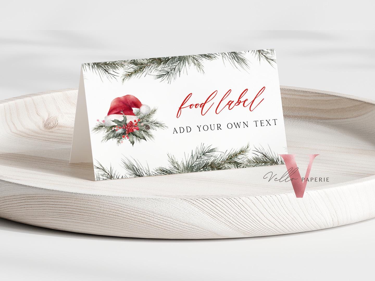 Editable 8 designs Modern Christmas Floral Place Card, Food Label | Holiday Party Name, Seating Card | Watercolor Christmas Tent Card RCPF1
