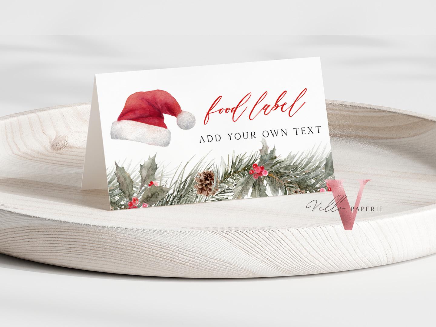 Editable 8 designs Modern Christmas Floral Place Card, Food Label | Holiday Party Name, Seating Card | Watercolor Christmas Tent Card RCPF1