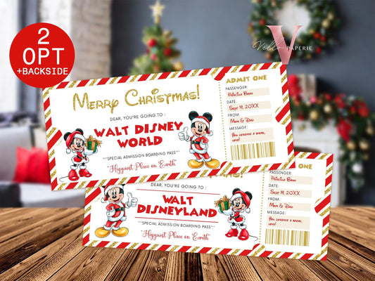 Editable Printable Christmas Disneyworld / Disneyland Ticket | Theme Park Surprise Reveal Ticket | Disney Trip Ticket, Christmas Gift DST12