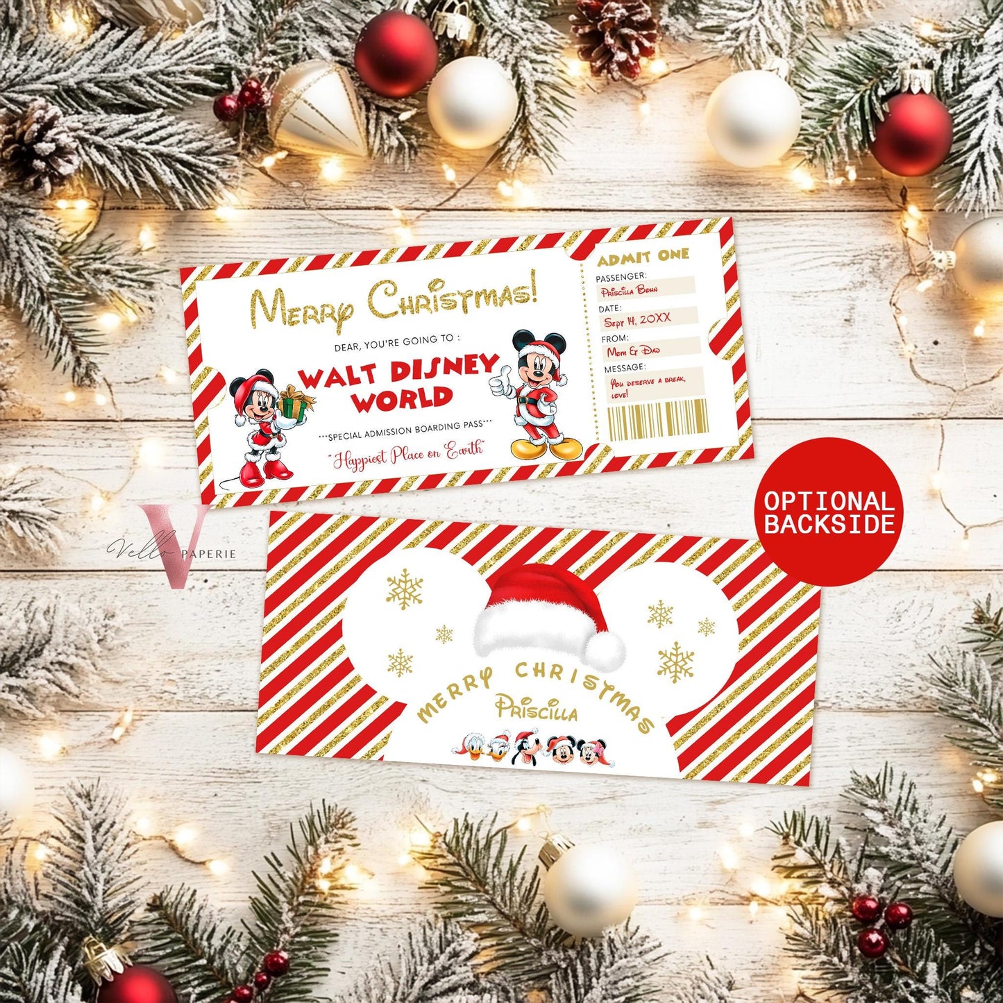 Editable Printable Christmas Disneyworld / Disneyland Ticket | Theme Park Surprise Reveal Ticket | Disney Trip Ticket, Christmas Gift DST12