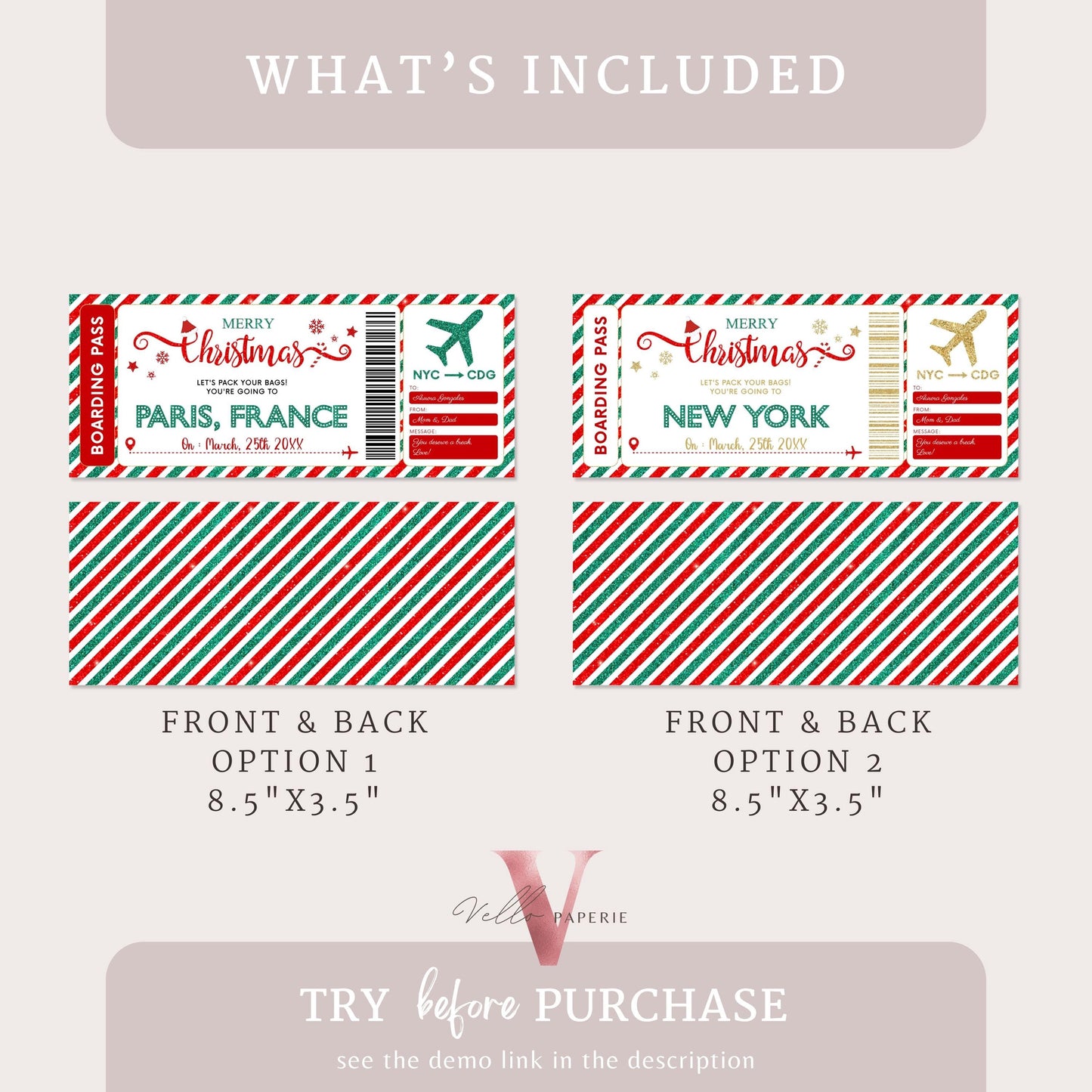 Editable Printable Christmas Boarding Pass | Vacation Surprise Trip Reveal Ticket | Christmas Travel Ticket | Christmas Flight Gift CBP12