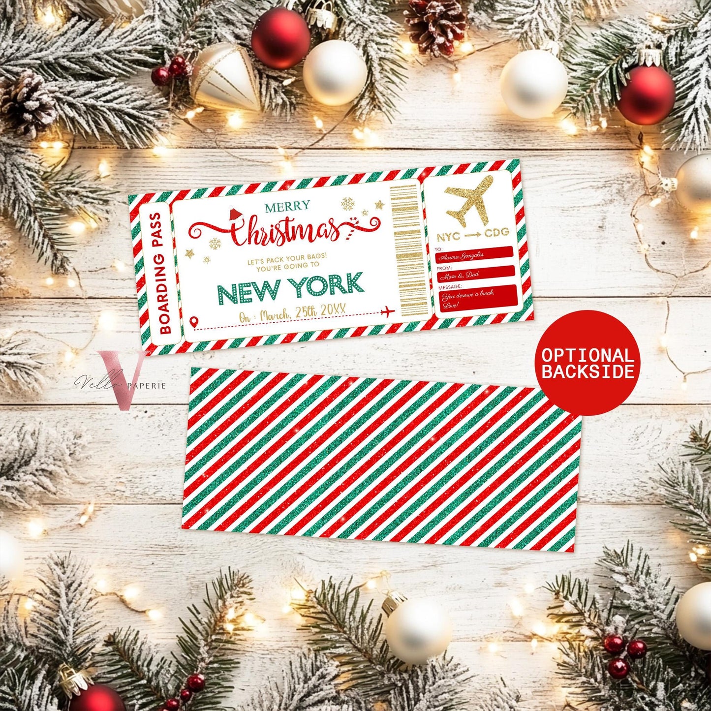 Editable Printable Christmas Boarding Pass | Vacation Surprise Trip Reveal Ticket | Christmas Travel Ticket | Christmas Flight Gift CBP12