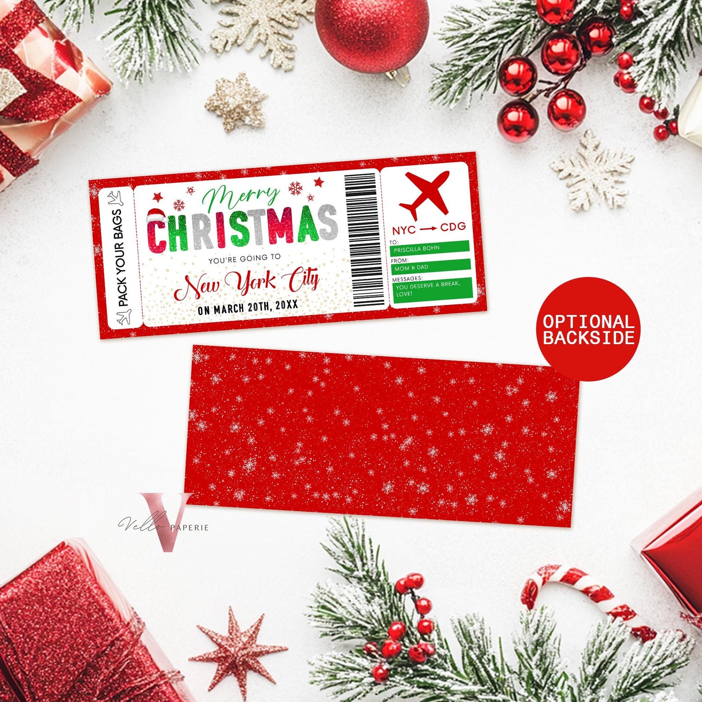 Editable Printable Christmas Boarding Pass | Vacation Surprise Trip Reveal Ticket | Christmas Travel Ticket | Christmas Flight Gift CBP12