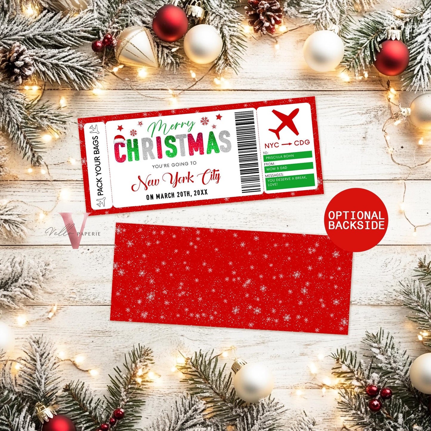 Editable Printable Christmas Boarding Pass | Vacation Surprise Trip Reveal Ticket | Christmas Travel Ticket | Christmas Flight Gift CBP12