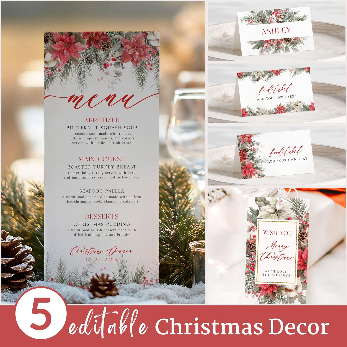 A Merry Little Christmas Party Invitation | Neutral Christmas Open House Invite | Modern Red Silver Friendsmas Party Christmas Decor CHP01