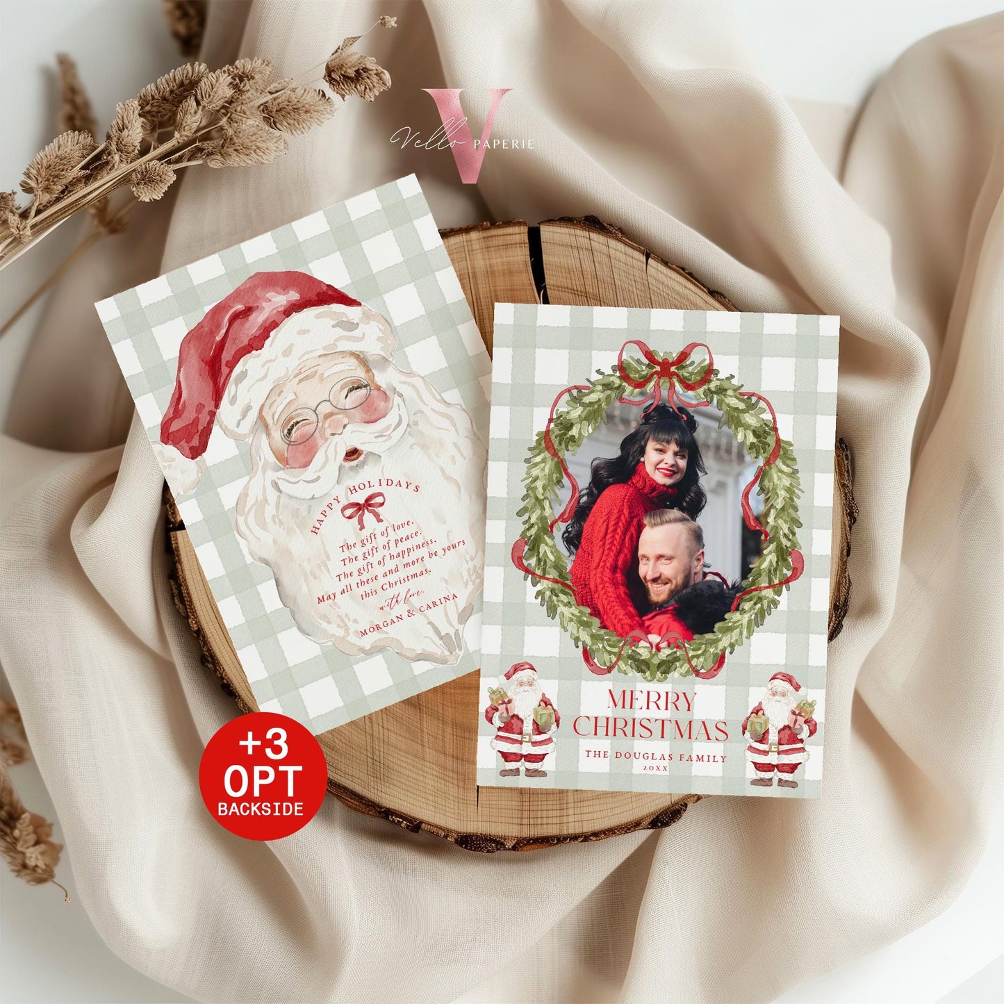 Printable 4 designs Photo Christmas Card Template | Grandmillenial Photo Holiday Card | Cute Classic Christmas Bow Winter Photo GMC12
