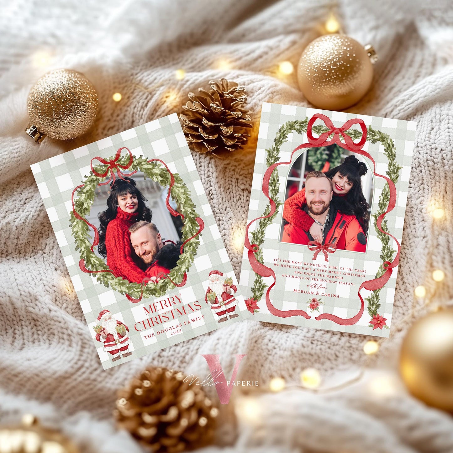 Printable 4 designs Photo Christmas Card Template | Grandmillenial Photo Holiday Card | Cute Classic Christmas Bow Winter Photo GMC12