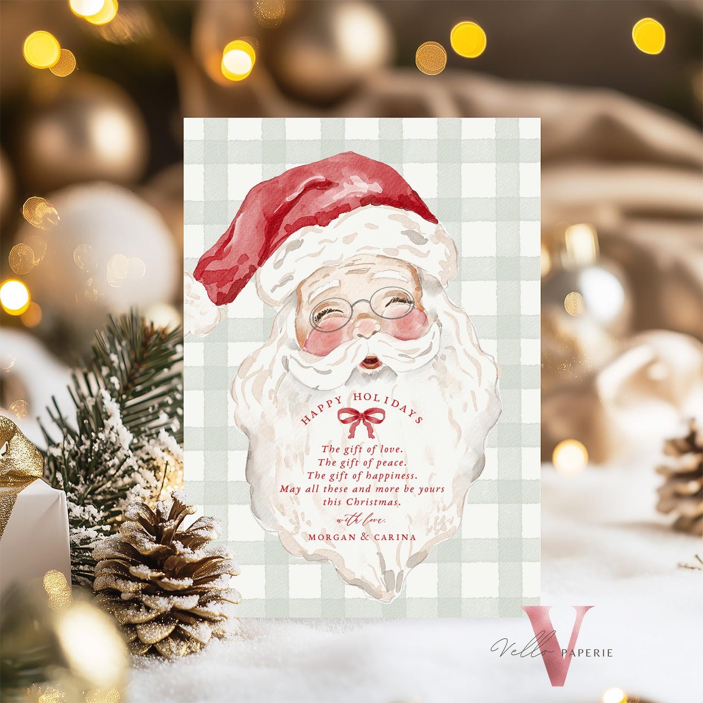 Printable 4 designs Photo Christmas Card Template | Grandmillenial Photo Holiday Card | Cute Classic Christmas Bow Winter Photo GMC12