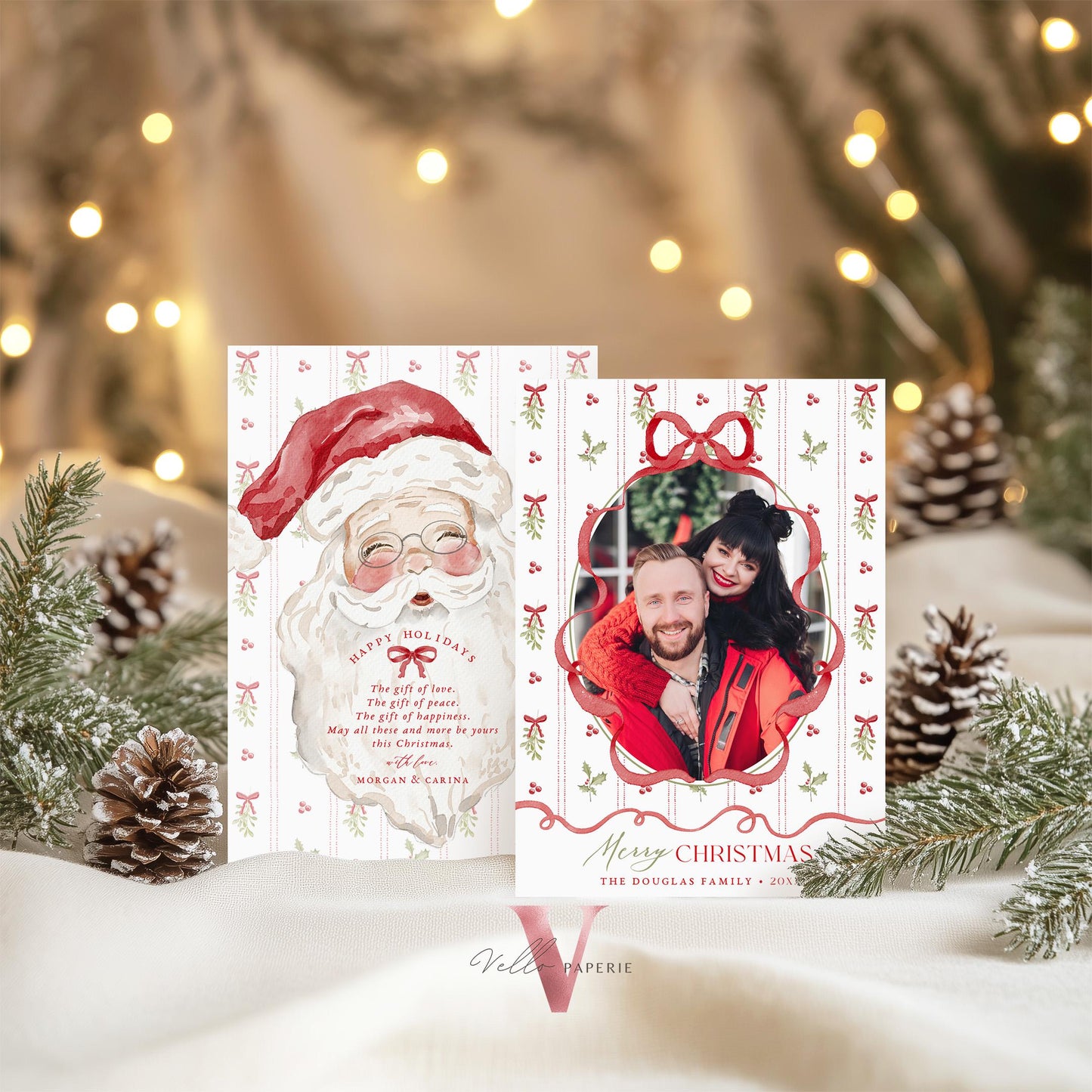 Printable 3 designs Photo Christmas Card Template | Grandmillenial Photo Holiday Card | Cute Classic Christmas Bow Winter Photo GMC12