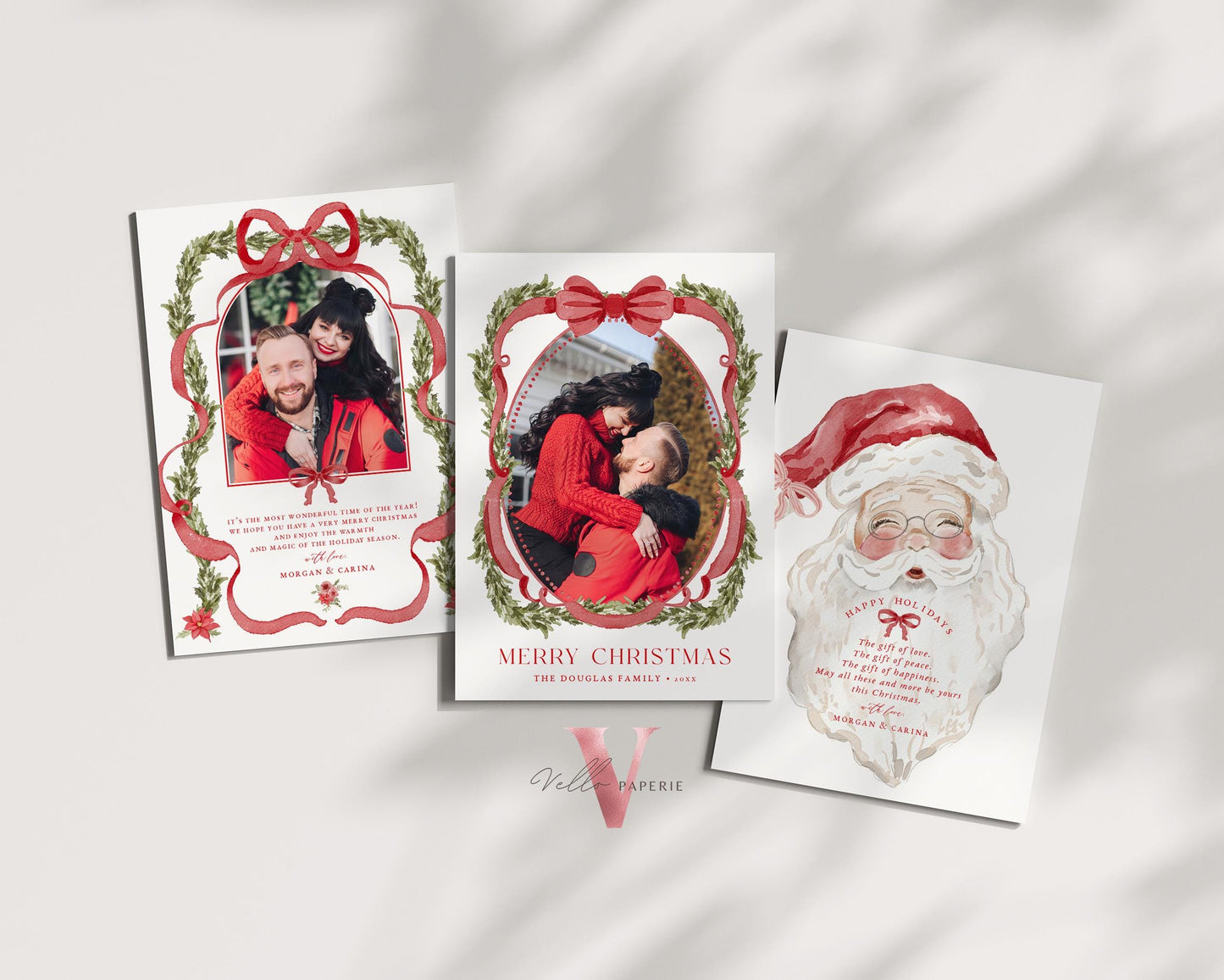Printable 3 designs Photo Christmas Card Template | Grandmillenial Photo Holiday Card | Cute Classic Christmas Bow Winter Photo GMC12