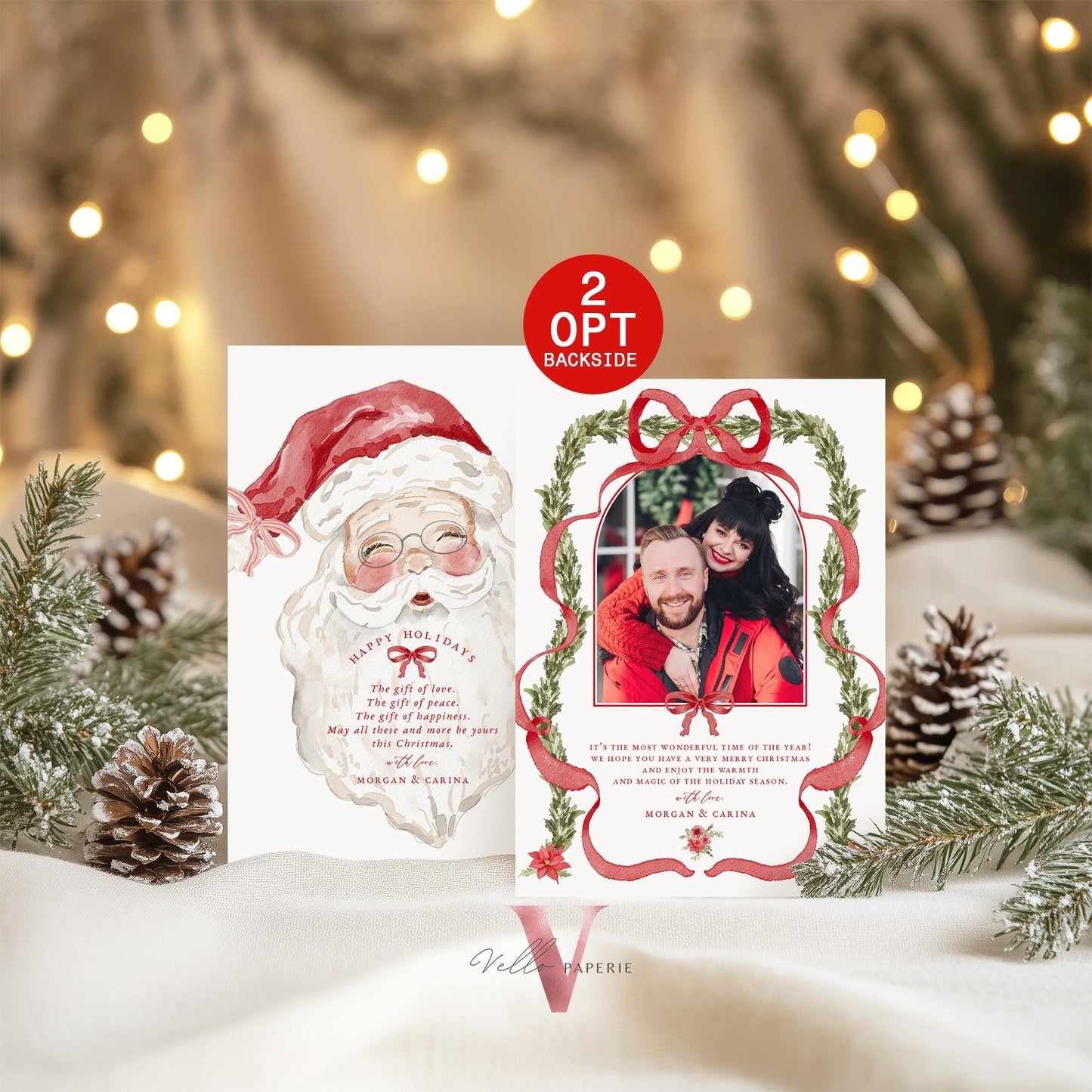 Printable 3 designs Photo Christmas Card Template | Grandmillenial Photo Holiday Card | Cute Classic Christmas Bow Winter Photo GMC12