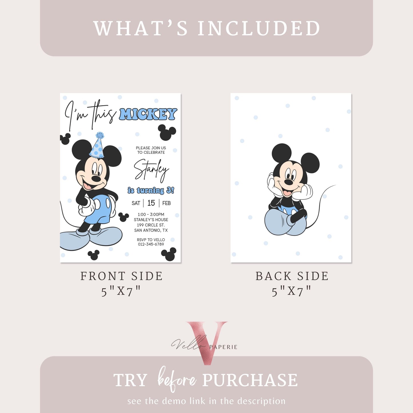 Modern ANY AGE I'm This Mickey Mouse Birthday Invitation | White Black Blue Minimalist Mickey Birthday Party Invite | Mickey Birthday