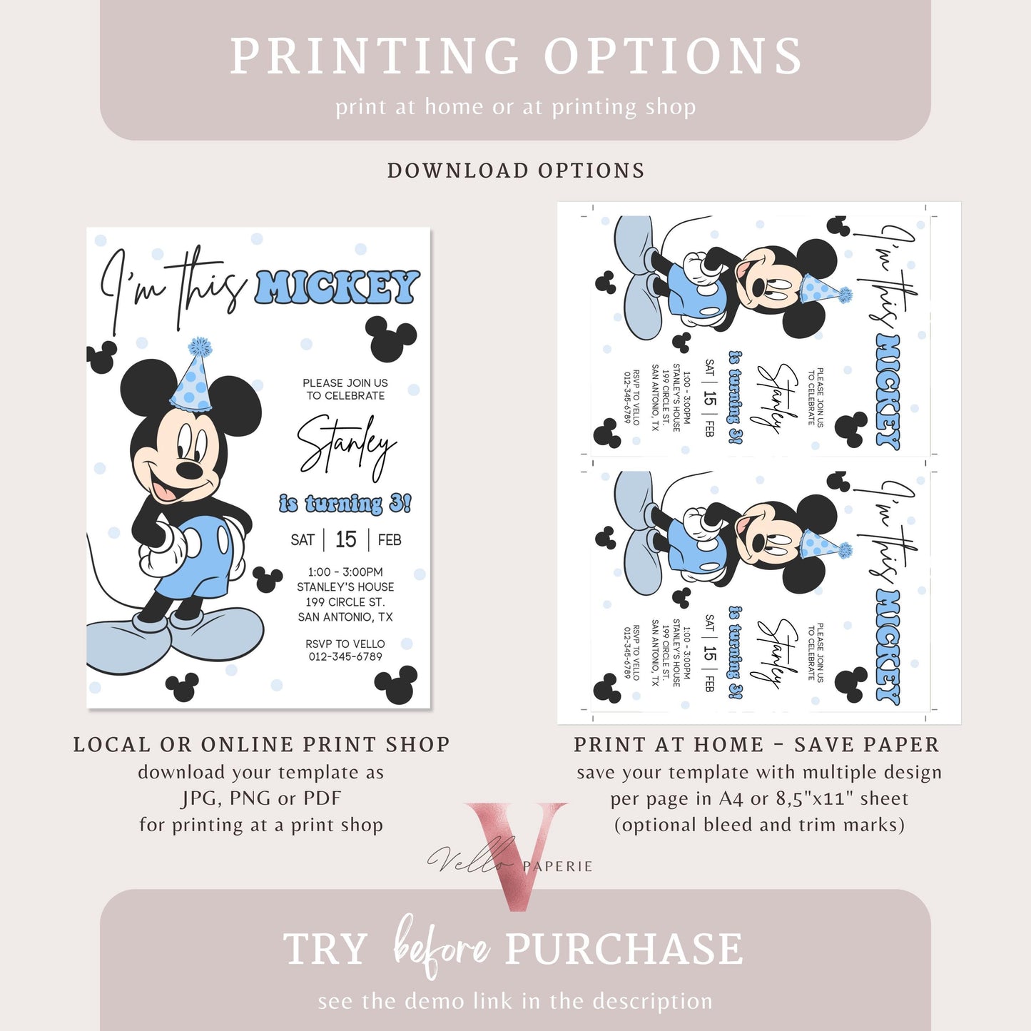 Modern ANY AGE I'm This Mickey Mouse Birthday Invitation | White Black Blue Minimalist Mickey Birthday Party Invite | Mickey Birthday