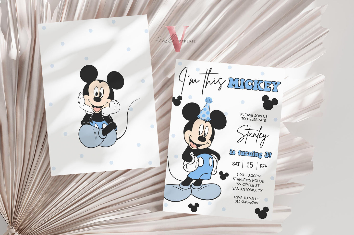 Modern ANY AGE I'm This Mickey Mouse Birthday Invitation | White Black Blue Minimalist Mickey Birthday Party Invite | Mickey Birthday