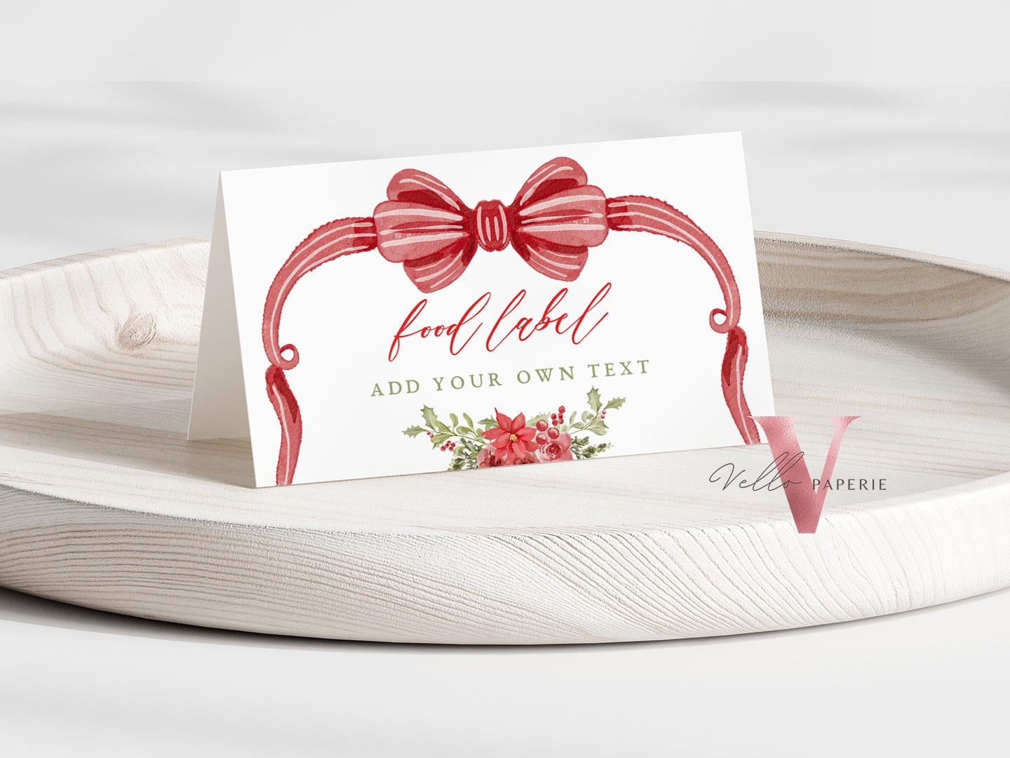 Editable 8 designs Grandmillenial Christmas Place Card, Food Label | Holiday Party Name, Seating Card | Watercolor Christmas Tent Card GMC12