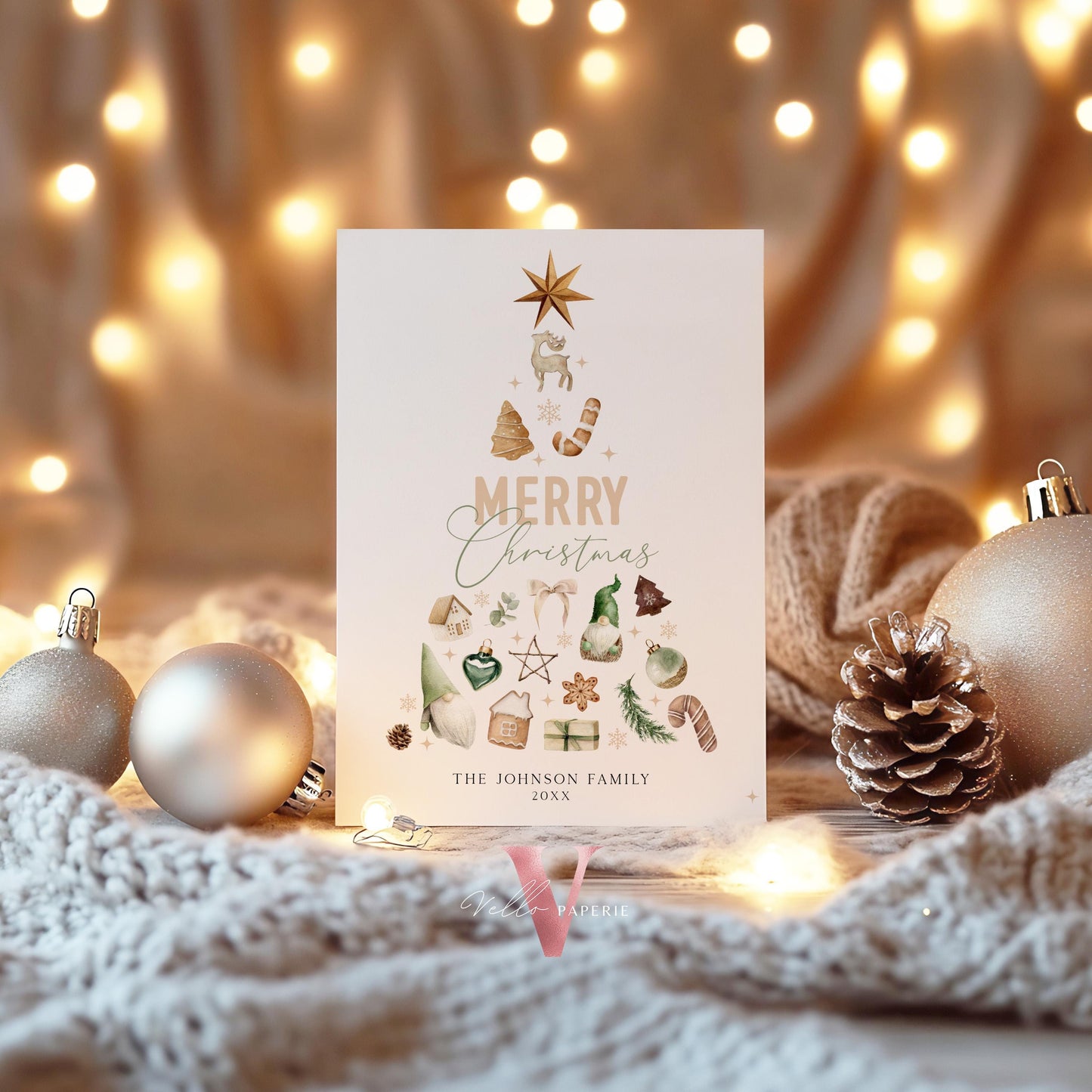Editable Printable Modern Christmas Tree Greetings Card | DIY Merry Christmas Card Template | Neutral Boho Holiday Card  BCPF1