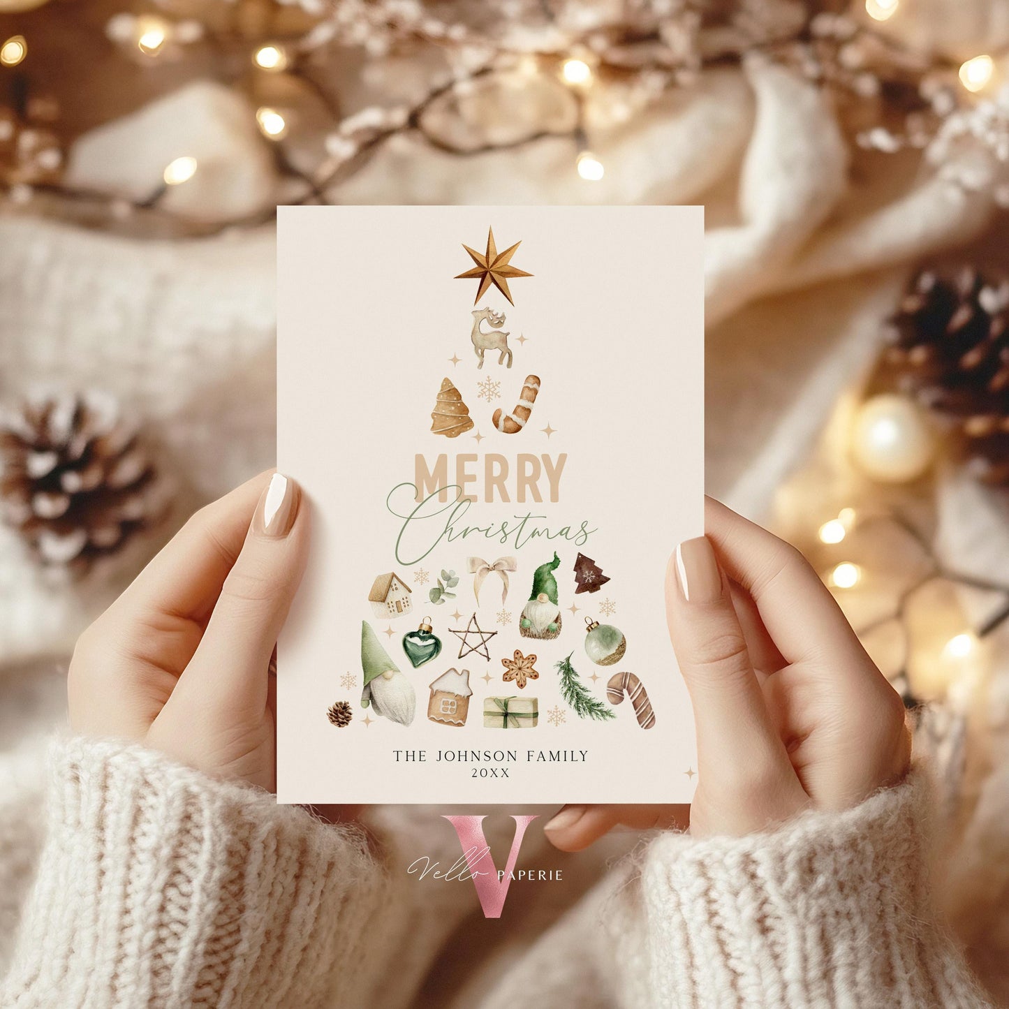 Editable Printable Modern Christmas Tree Greetings Card | DIY Merry Christmas Card Template | Neutral Boho Holiday Card  BCPF1