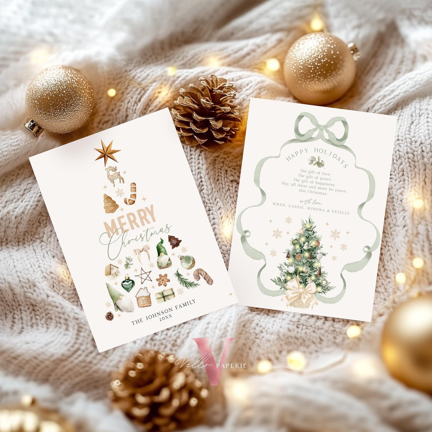 Editable Printable Modern Christmas Tree Greetings Card | DIY Merry Christmas Card Template | Neutral Boho Holiday Card  BCPF1
