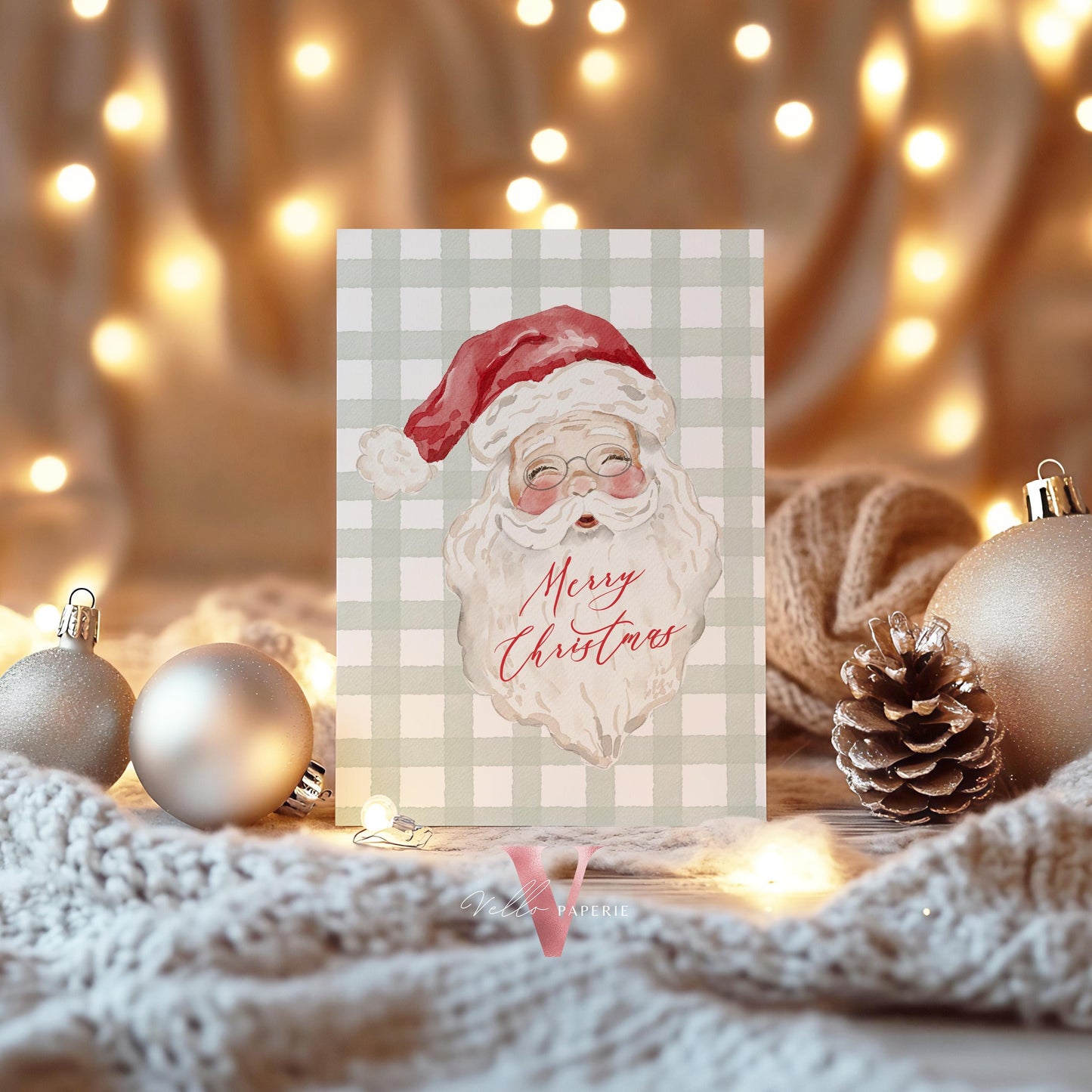Editable Grandmillenial Christmas Party Invitation | Christmas Tree Open House Invite | Red Bow, Watercolor Santa, Friendsmas Party GMC12