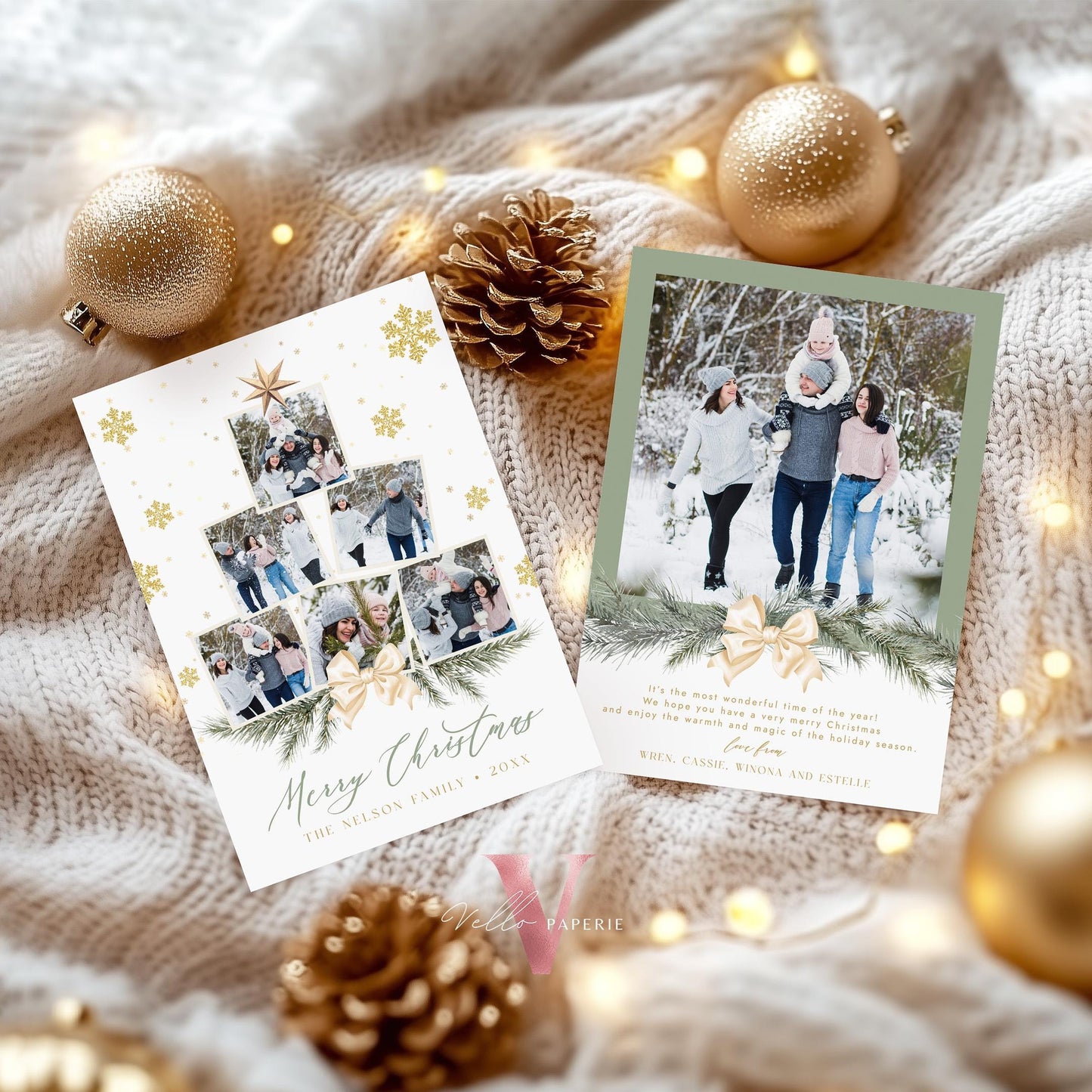 Printable 3 Designs Modern Christmas Tree Photo Collage | Botanical Photo Christmas Card Template | Winter Floral Photo Holiday Card  PCC12