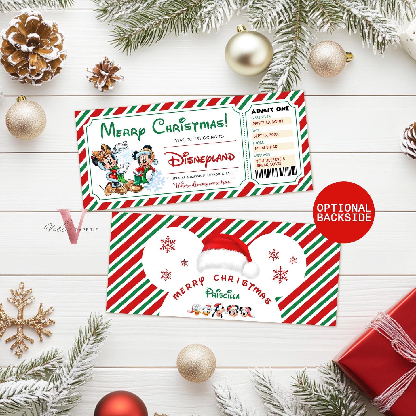 Christmas Disneyland / Disneyworld  Ticket | Editable Printable Theme Park Surprise Reveal Ticket | Disney Trip Ticket, Christmas Gift DST12