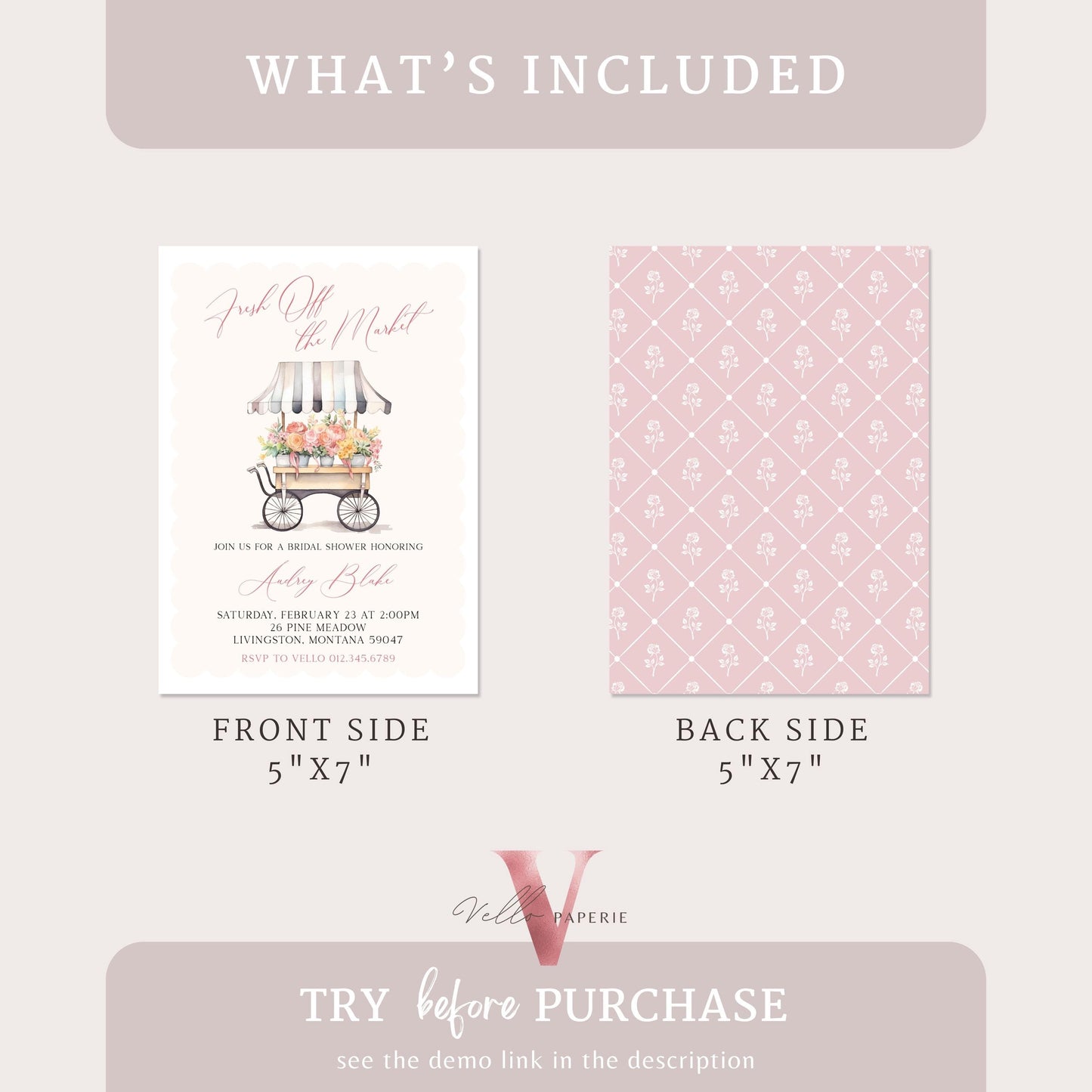 Dusty Blue Off the Market Bridal Shower Party Invitation | She's off the Market Invite | Flower Stall, Blue Florist Cart Watercolor Instant