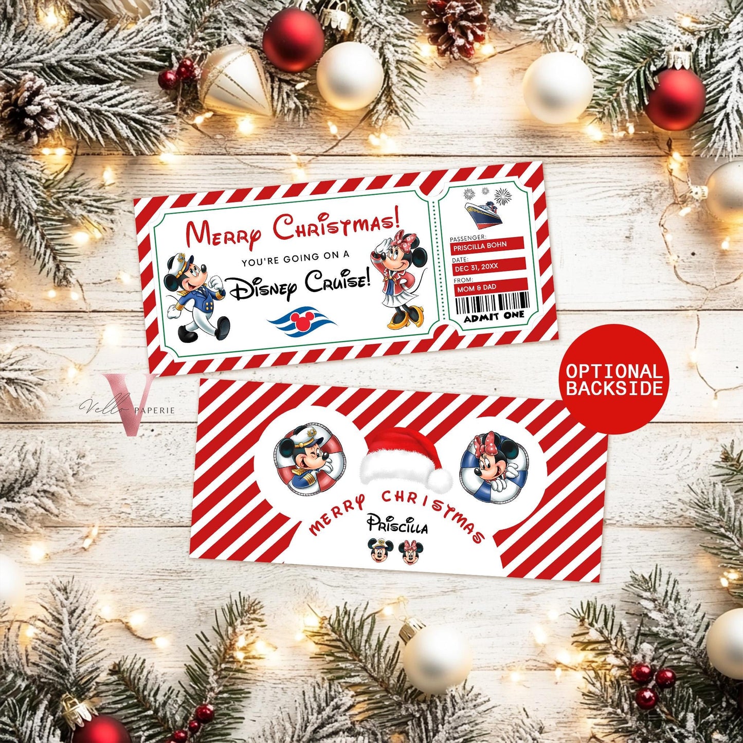 Editable Printable Christmas Disney Cruise Ticket | Disney Cruise Surprise Reveal Ticket | Disney Trip Ticket, Christmas Gift DST12