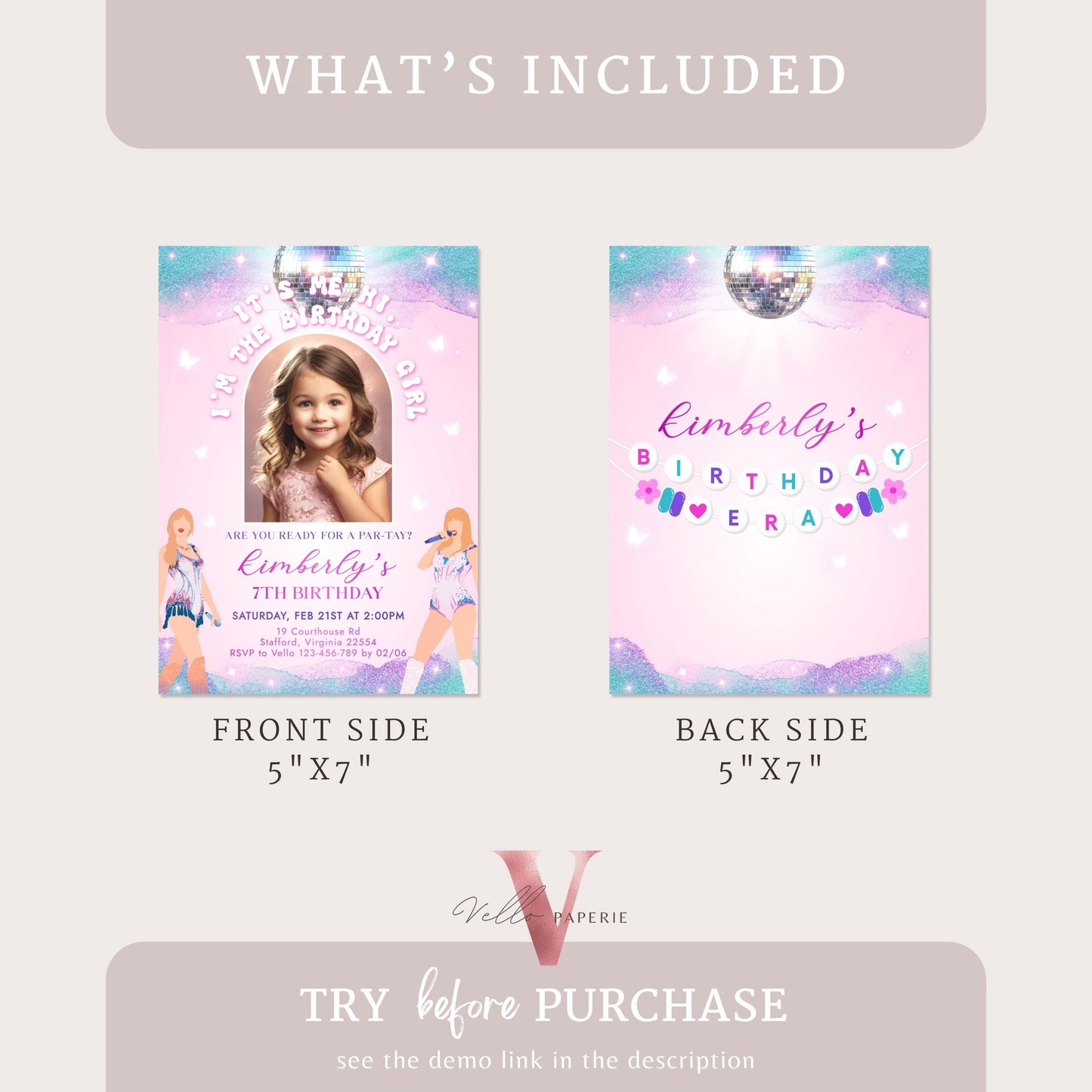 Editable Photo Music Tour Birthday Party Invitation | In My Birthday Era Invitation | Teen Eras Party | Pink Purple Blue Era Party TSP02