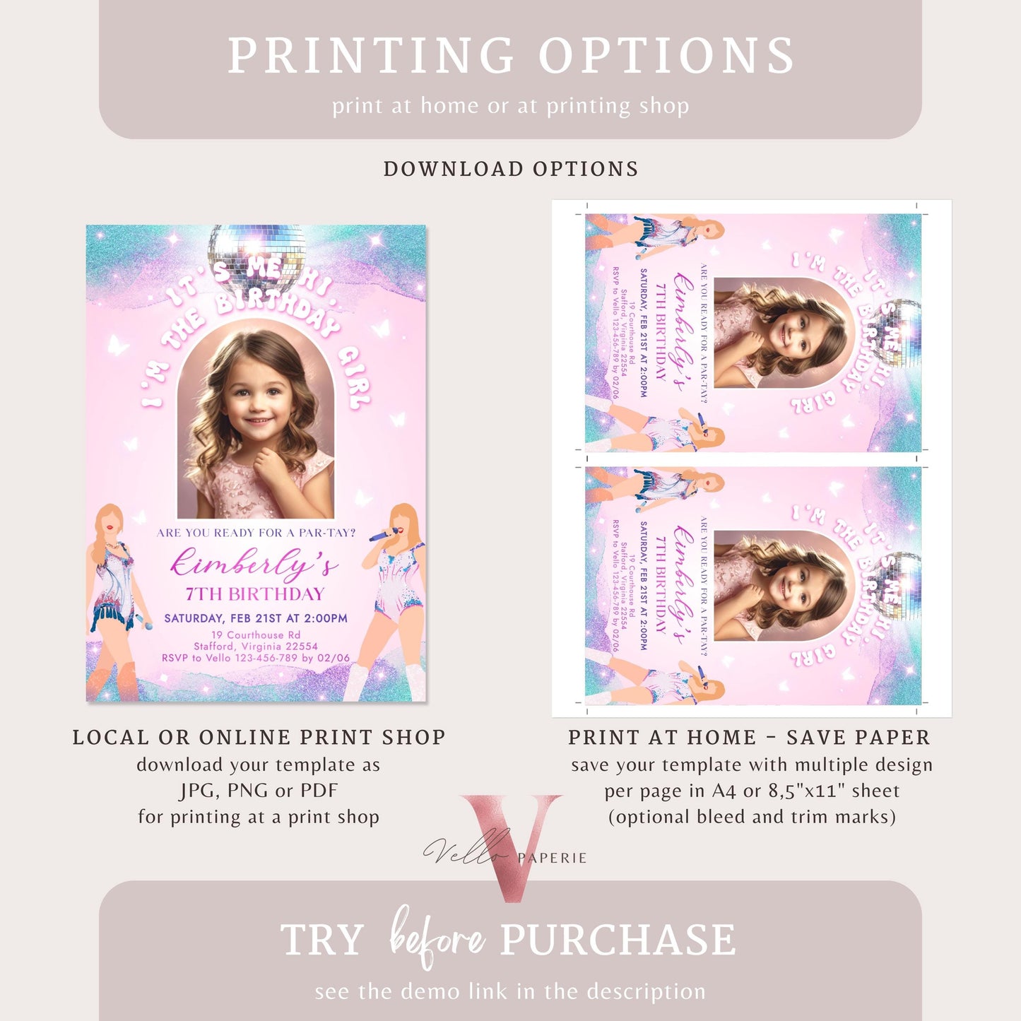 Editable Photo Music Tour Birthday Party Invitation | In My Birthday Era Invitation | Teen Eras Party | Pink Purple Blue Era Party TSP02