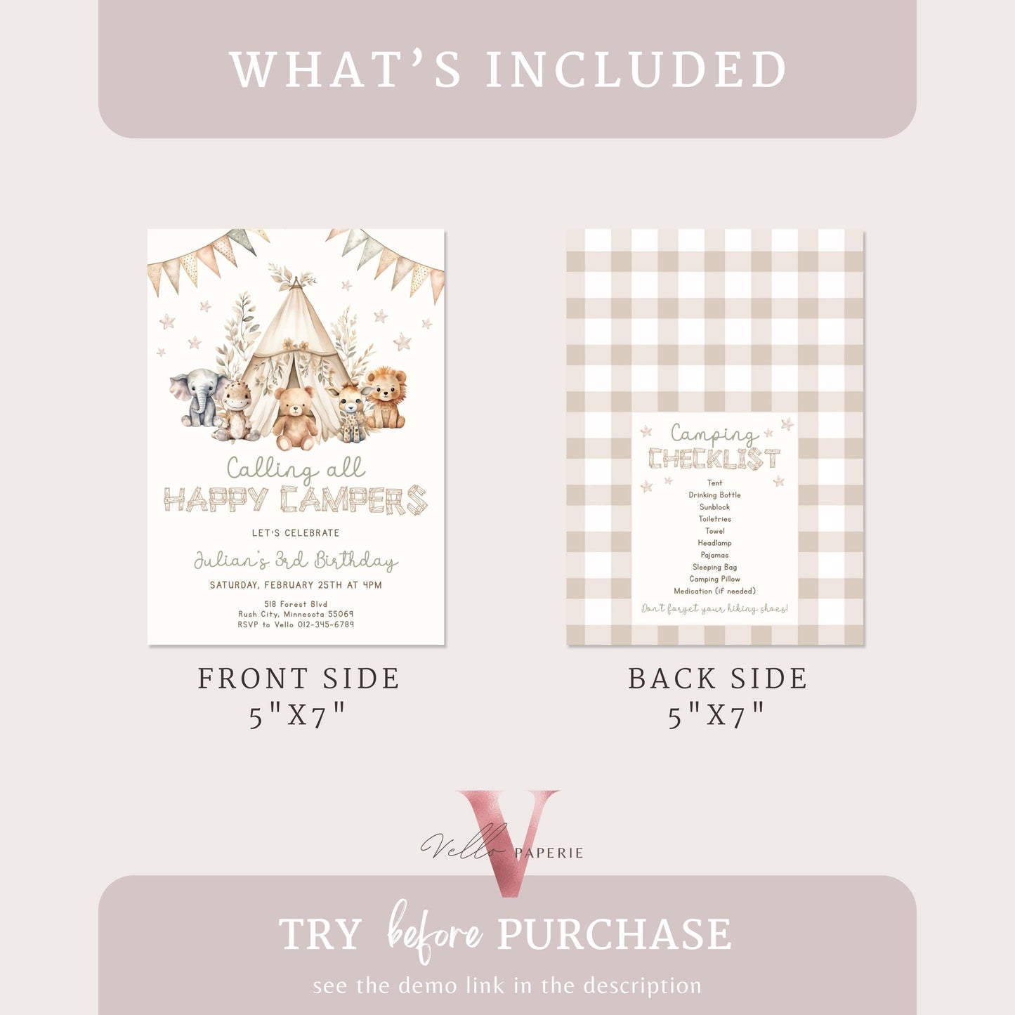 Calling All Happy Campers Invitation | BOHO Camping Birthday Invite | Adventure Forest Camp Birthday InvitR | Camper Backyard Bonfire Party