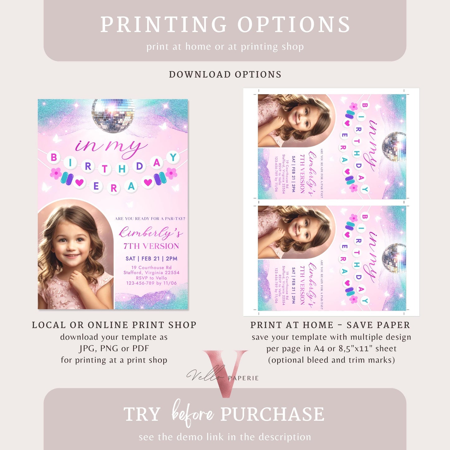 Editable Photo Music Tour Birthday Party Invitation | In My Birthday Era Invitation | Teen Eras Party | Pink Purple Blue Era Party TSP02