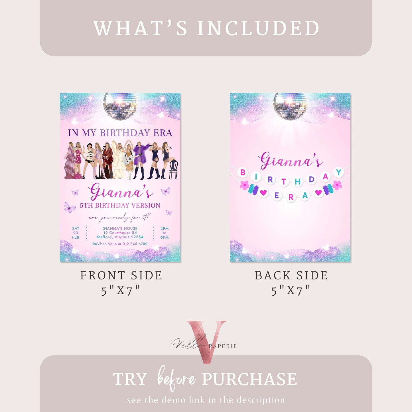 Editable TS Music Tour Birthday Party Invitation | In My Birthday Era Invitation | Teen Era Party | Swiftie Pink Purple Blue Era Party TSP02