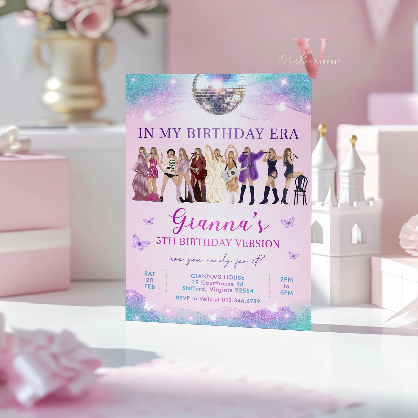 Editable TS Music Tour Birthday Party Invitation | In My Birthday Era Invitation | Teen Era Party | Swiftie Pink Purple Blue Era Party TSP02