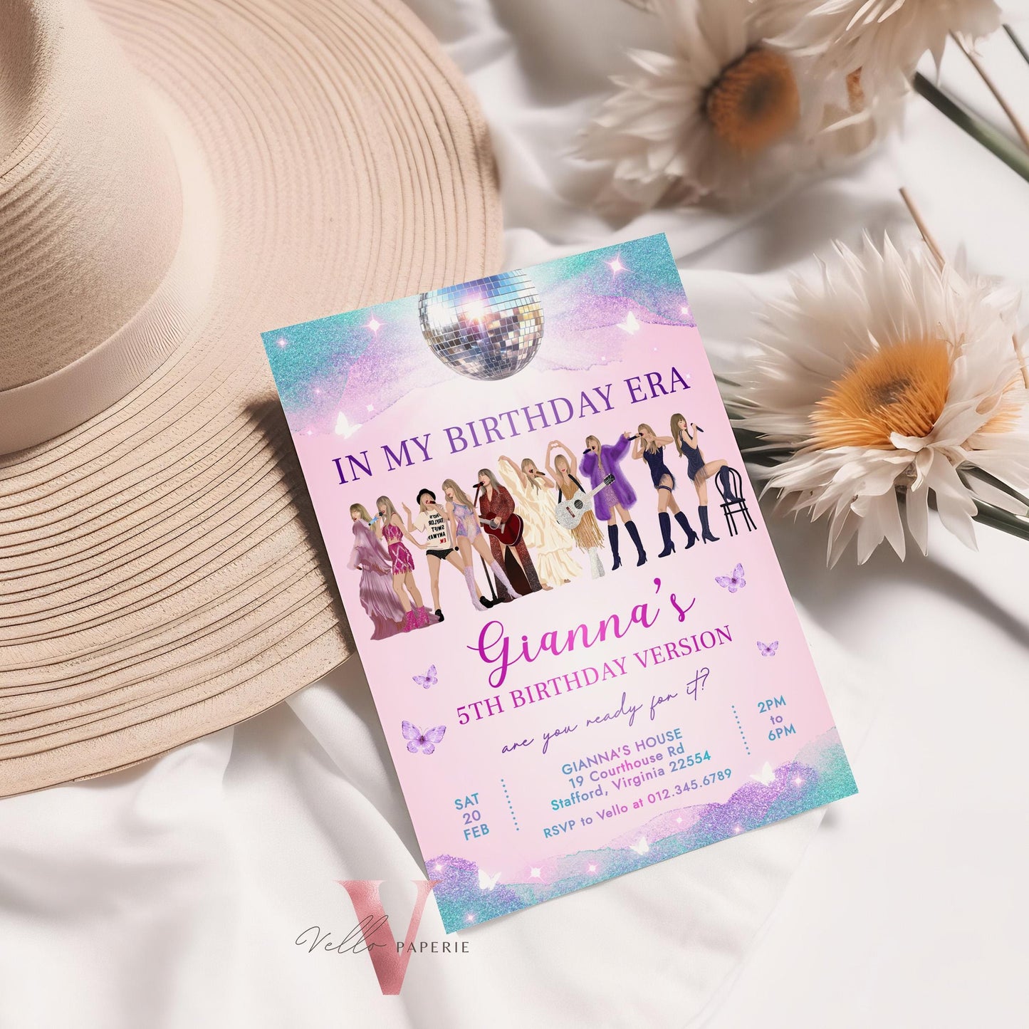 Editable TS Music Tour Birthday Party Invitation | In My Birthday Era Invitation | Teen Era Party | Swiftie Pink Purple Blue Era Party TSP02