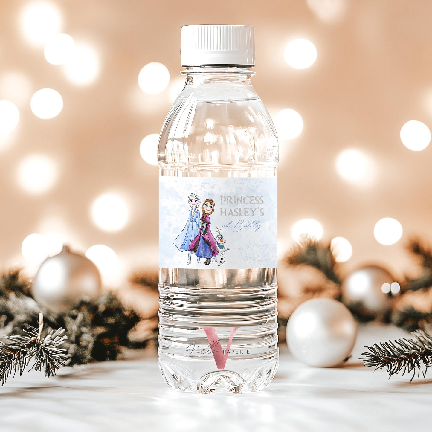 Editable Printable Any Age Frozen Birthday Water Bottle | Glitter Silver Snow Princess Anna Elsa Party Favors Decor FBP01