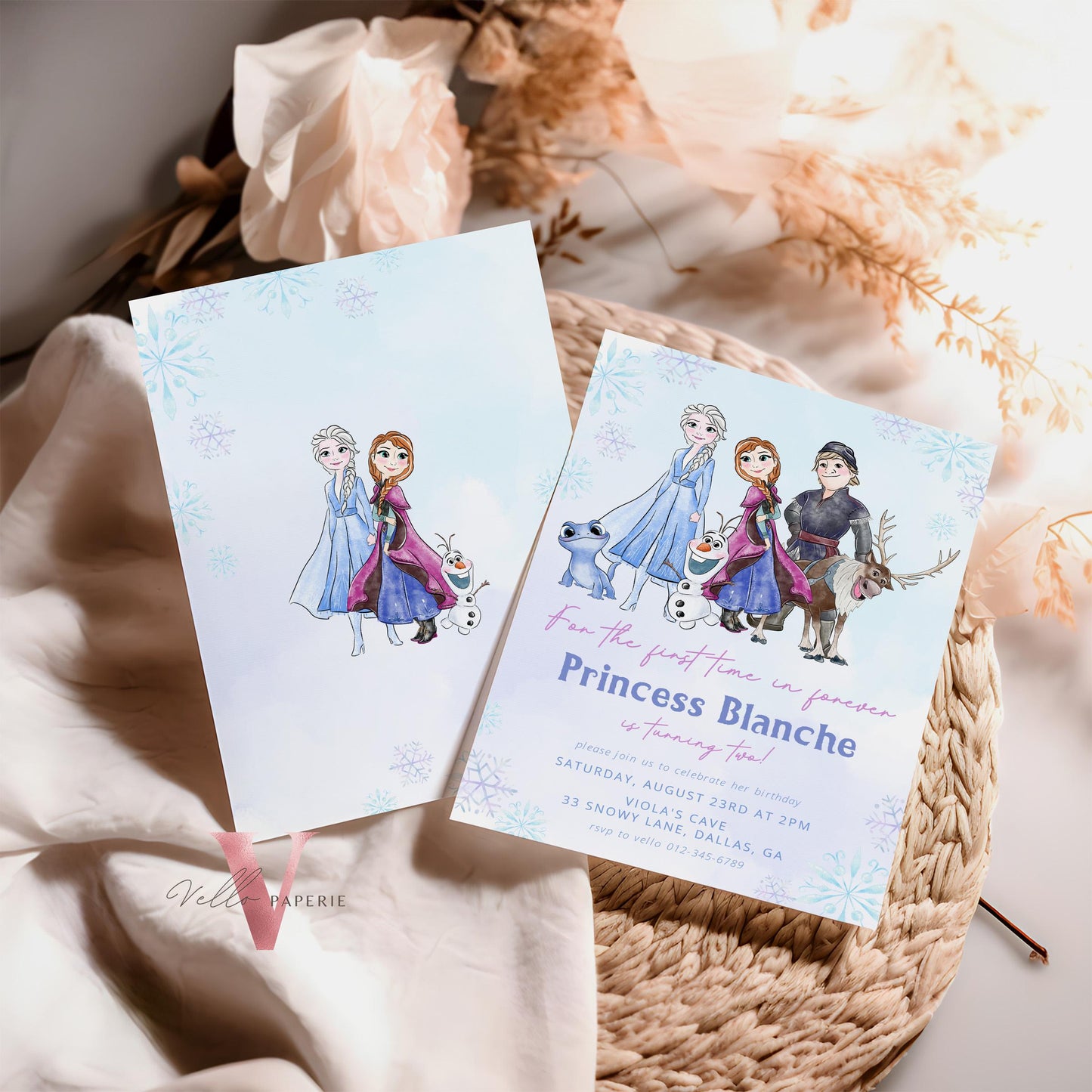Princess Frozen Birthday Party Invitation | Watercolor Princess Elsa Anna Olaf & Friends Birthday Invite | ANY AGE Winter Snow Ice Princess
