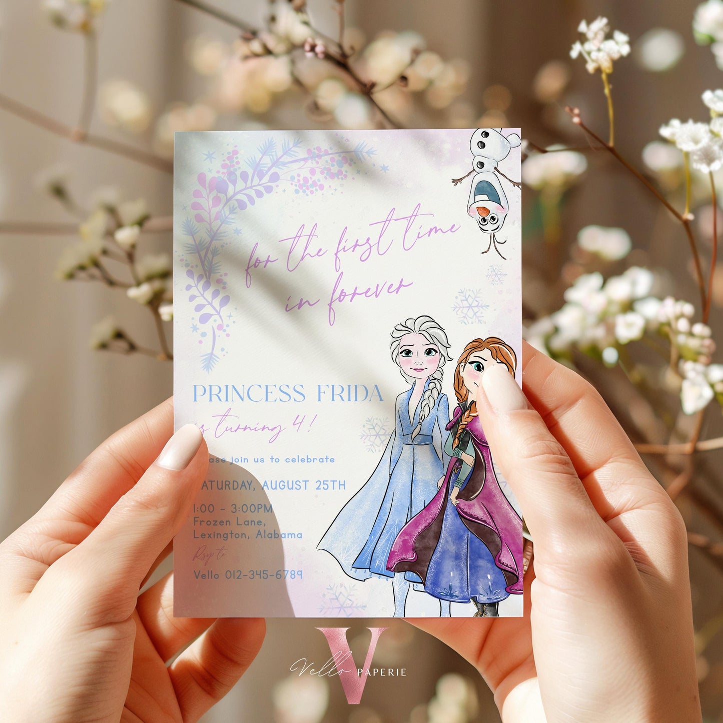 Purple Pink Ice Blue Frozen Birthday Party Invitation | Watercolor Princess Elsa Anna Olaf Birthday Invite | Winter Snow Ice Princess