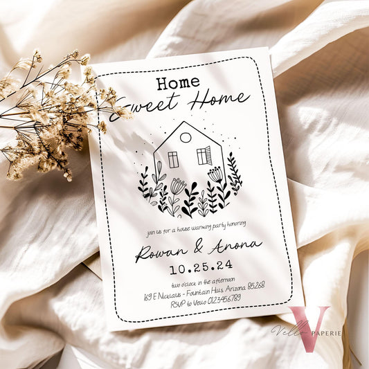 Full Editable Colors Handdrawn House Warming Invitation | Home Sweet Home Party Invite | Modern Minimalist New House Celebration Neutral
