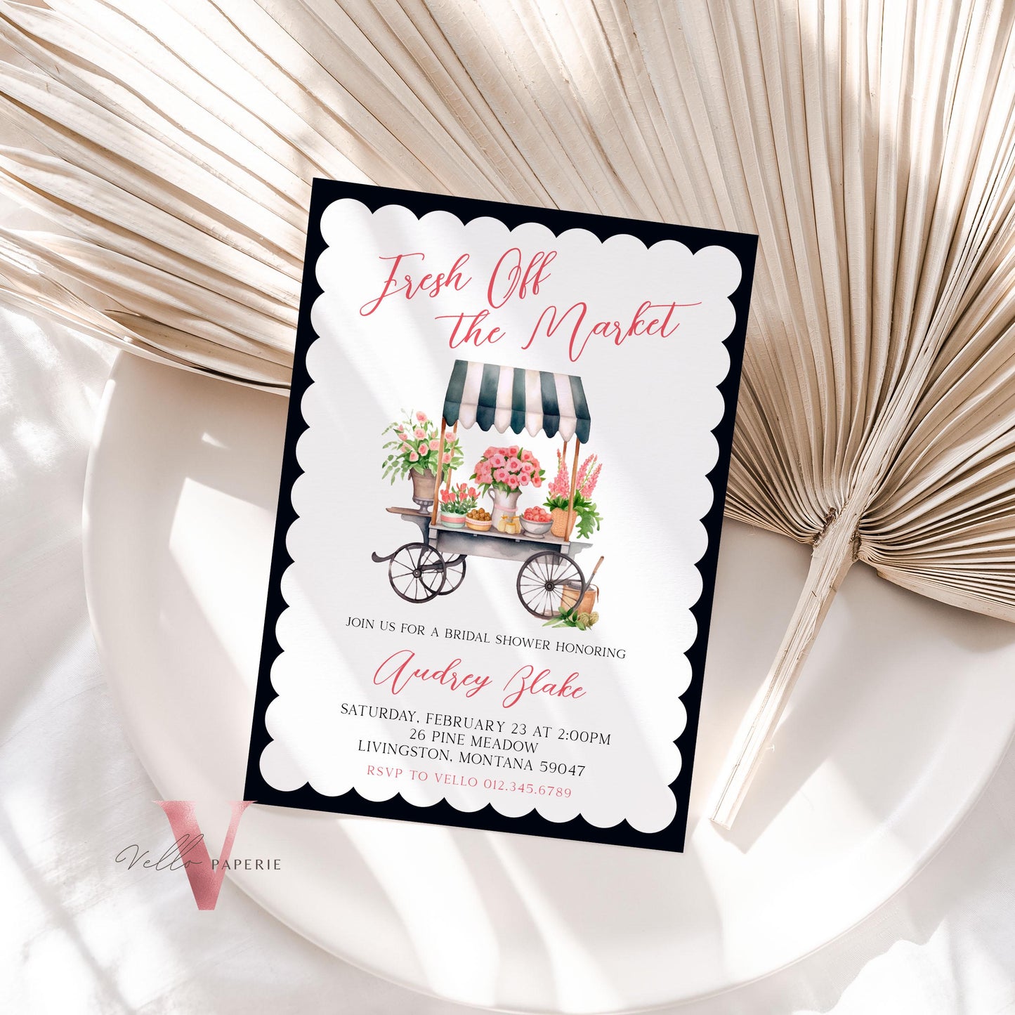 Dusty Blue Off the Market Bridal Shower Party Invitation | She's off the Market Invite | Flower Stall, Blue Florist Cart Watercolor Instant