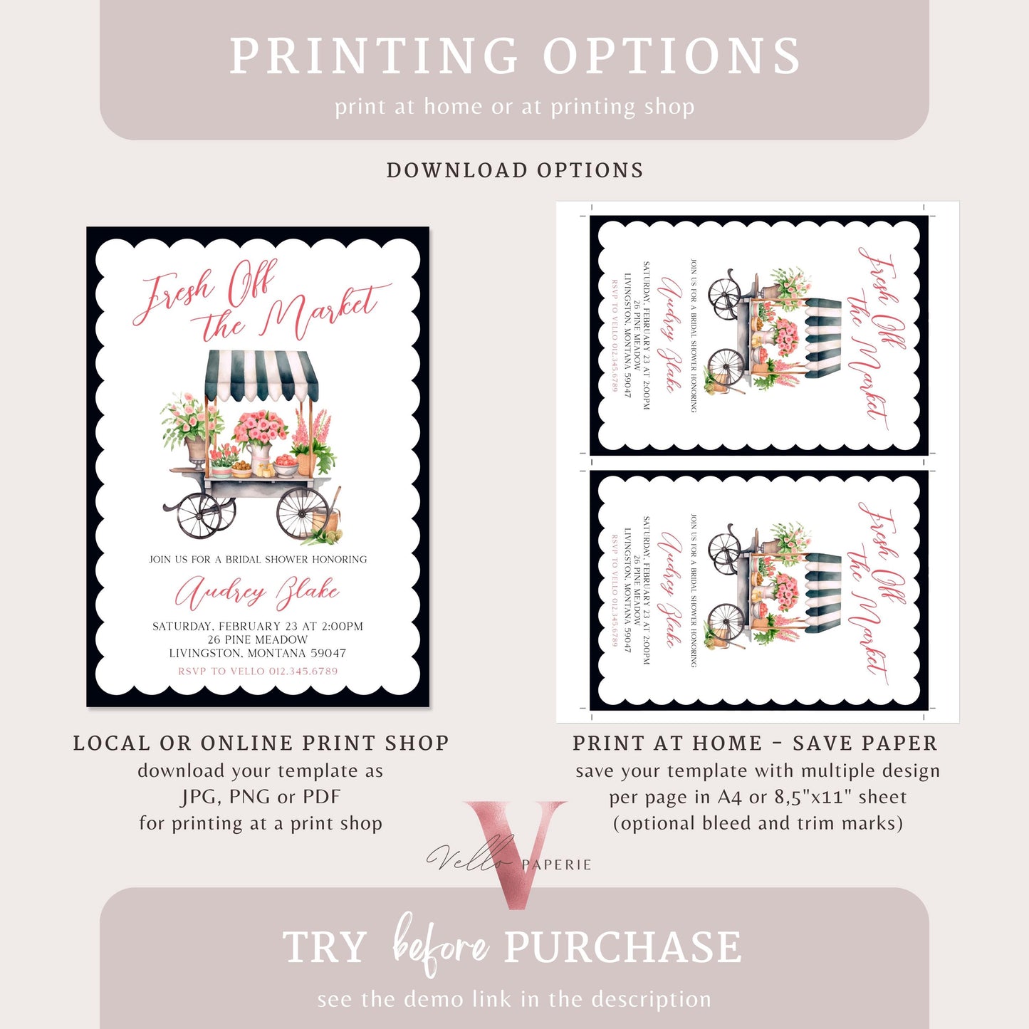 Dusty Blue Off the Market Bridal Shower Party Invitation | She's off the Market Invite | Flower Stall, Blue Florist Cart Watercolor Instant