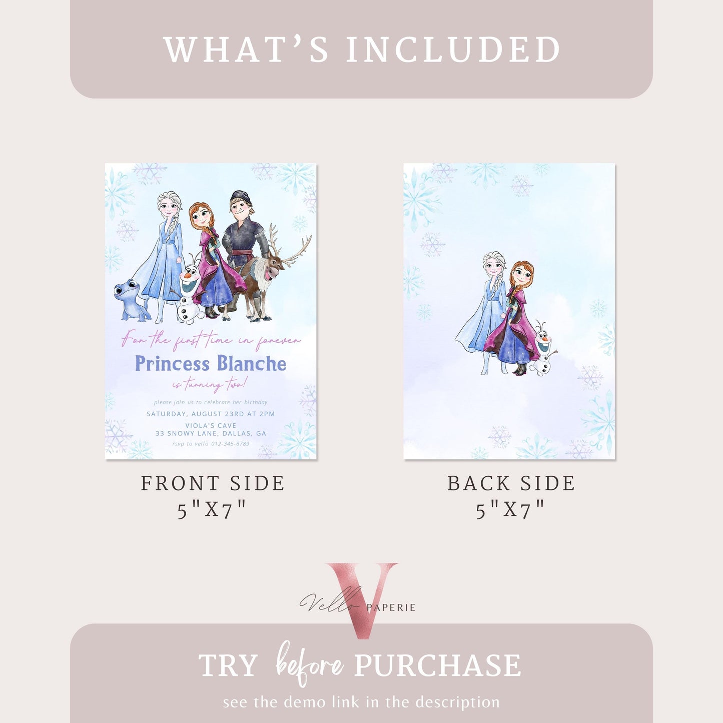 Princess Frozen Birthday Party Invitation | Watercolor Princess Elsa Anna Olaf & Friends Birthday Invite | ANY AGE Winter Snow Ice Princess