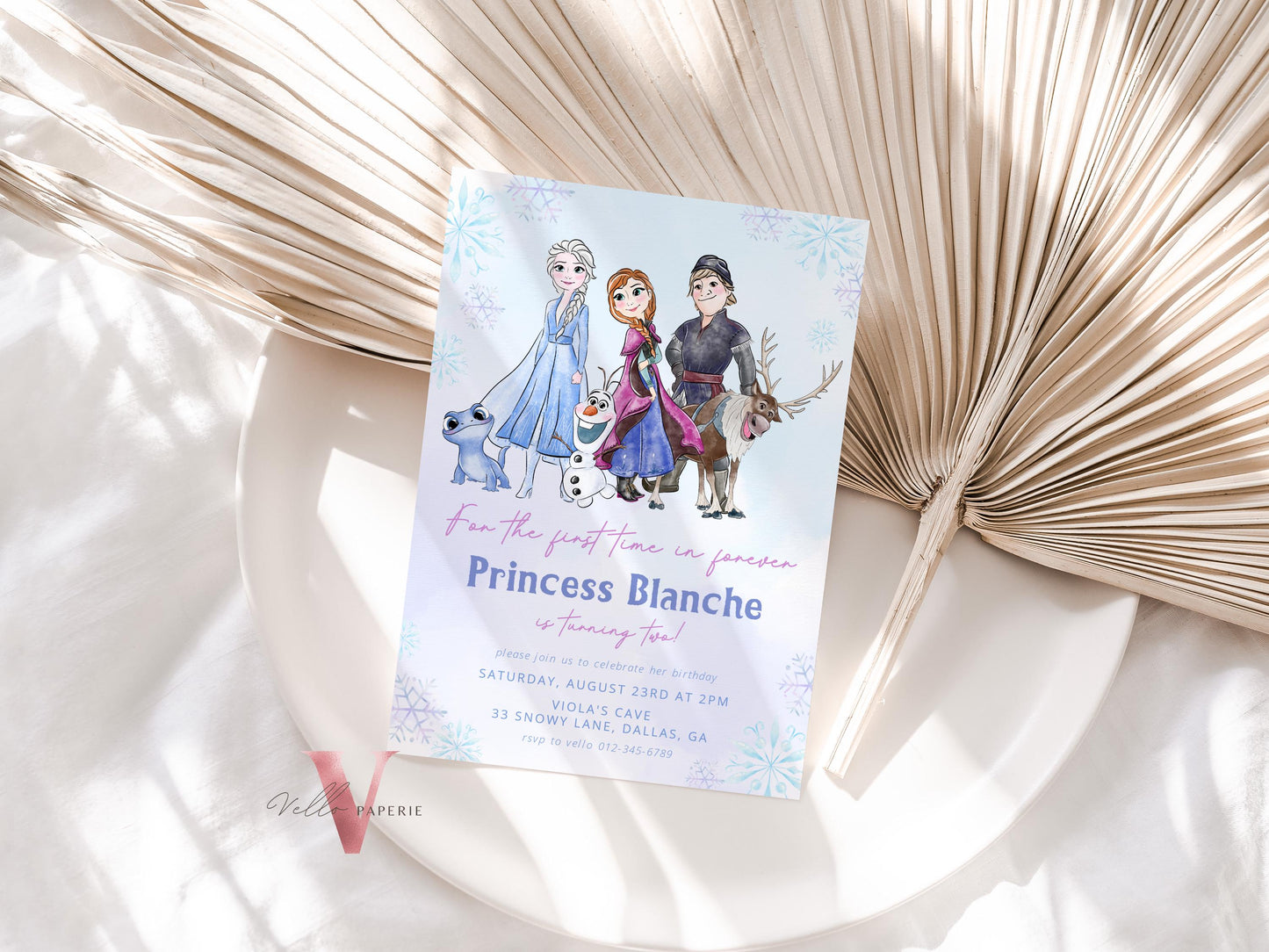 Princess Frozen Birthday Party Invitation | Watercolor Princess Elsa Anna Olaf & Friends Birthday Invite | ANY AGE Winter Snow Ice Princess